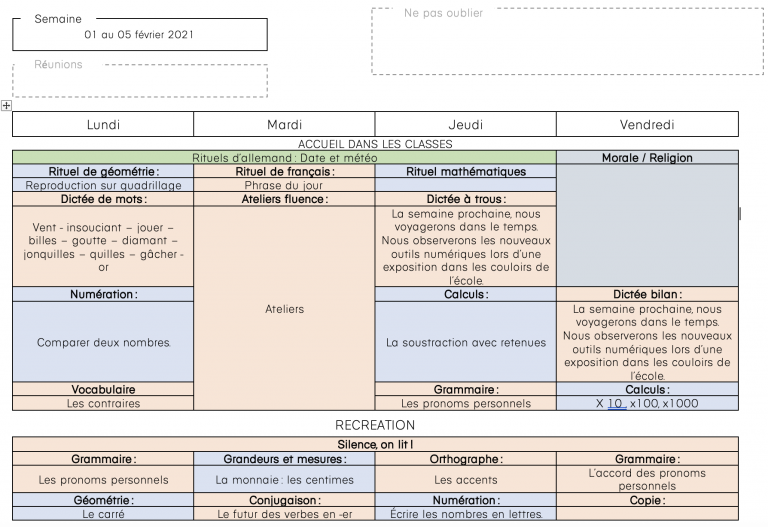 cahier journal semaine