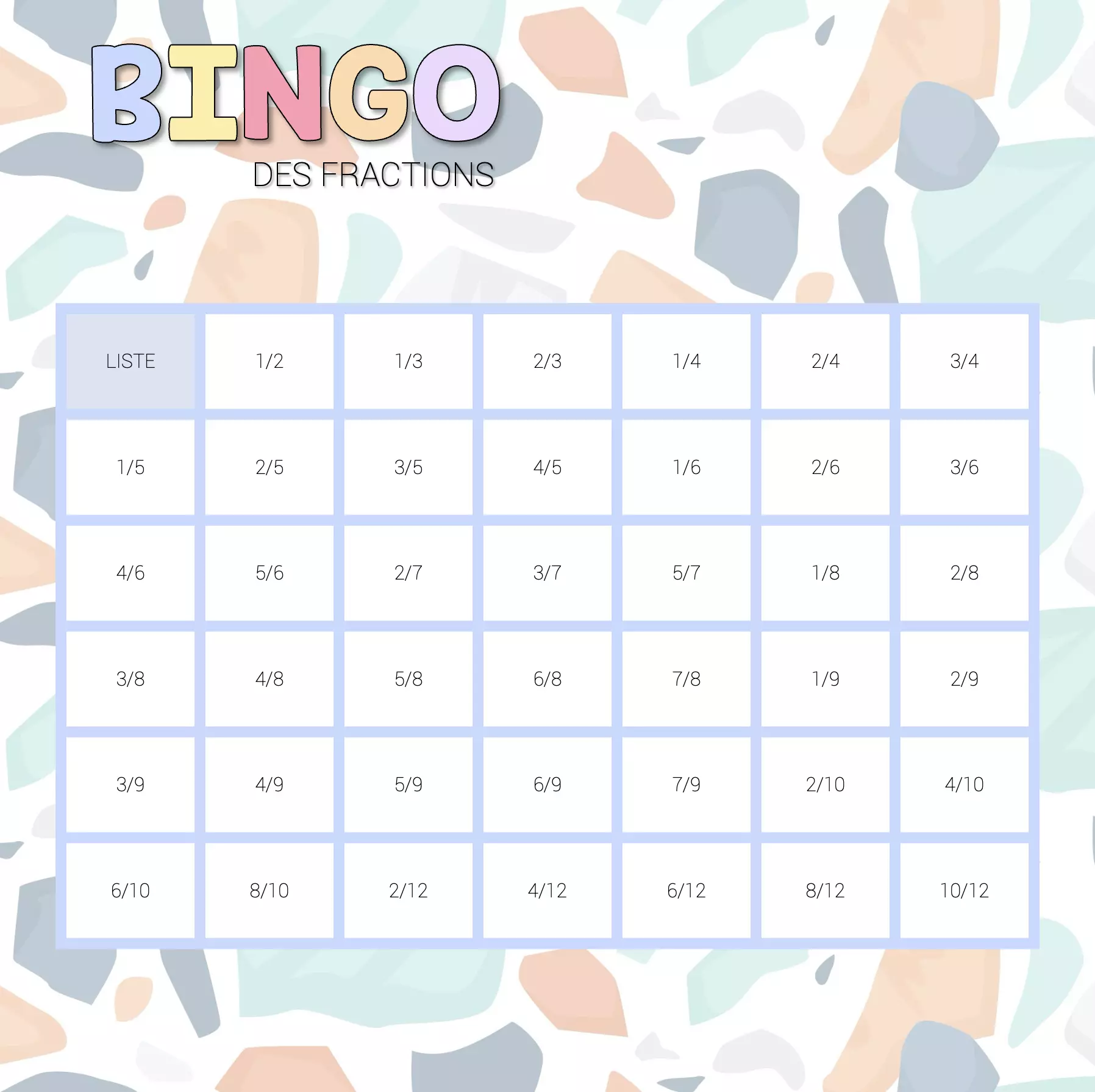 Bingo des fractions